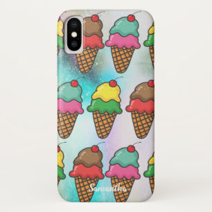 Girly Colourful Ice Cream Cones - Personalised iPhone X Case