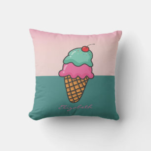 Girly Colourful Ice Cream Cones - Personalised Cushion