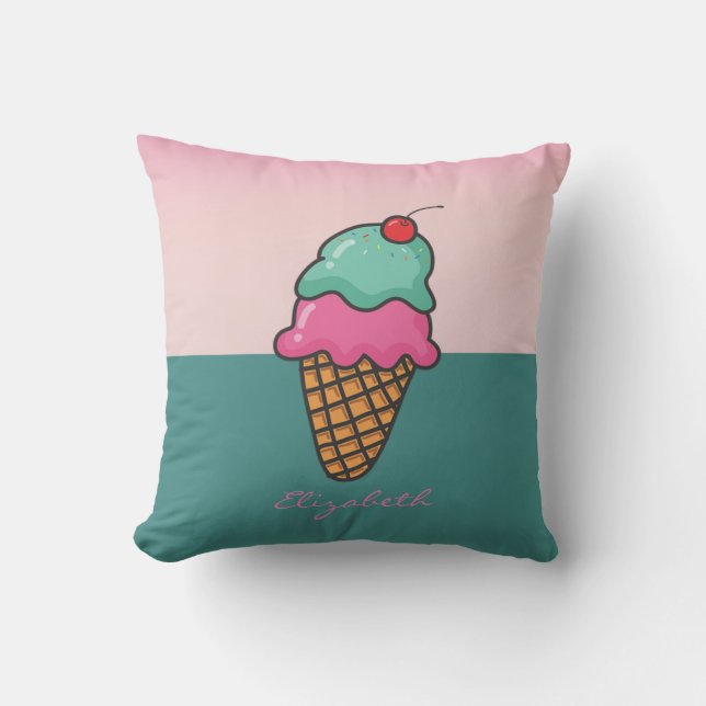 Girly Colourful Ice Cream Cones - Personalised Cushion (Front)