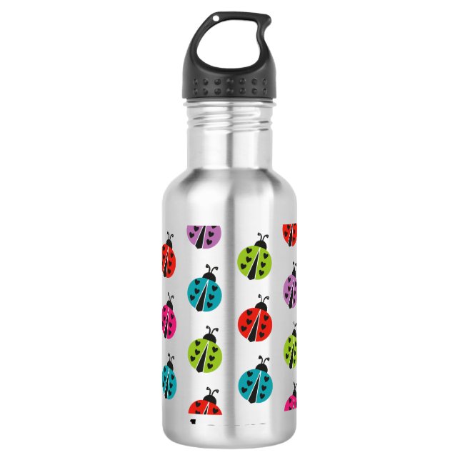 Girly Colourful Ladybug Personalised 710 Ml Water Bottle (Front)