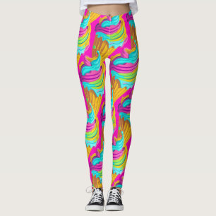 Girly Colourful Neon  Pink Ice Cream Cones Leggings