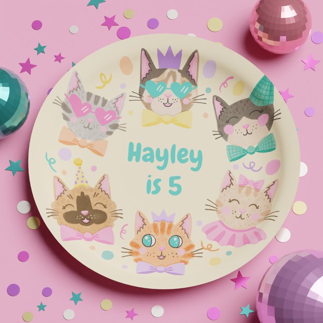 Girly Colourful Pastel Kitty Cat Birthday Party Paper Plate (Girly Colorful Pastel Kitty Cat Birthday Party Paper Plates)