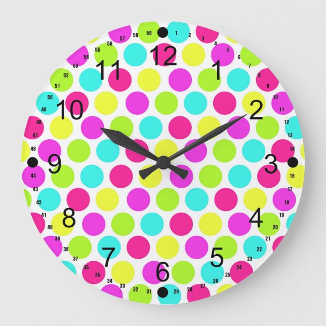 Girly Colourful Polka Dots Pattern for Girls Large Clock (Front)