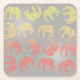 girly colourful tribal floral elephant pattern square paper coaster