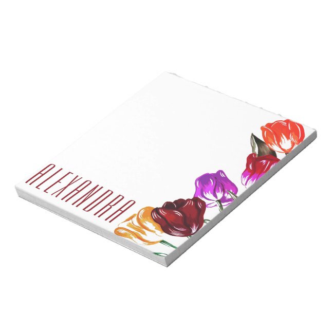 Girly Colourful Tulips Flowers Feminine White Notepad (Rotated)