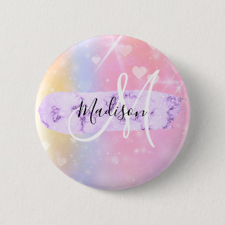 Girly Colourful Unicorn Rainbow Hearts Monogram 6 Cm Round Badge