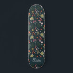 Girly & Cool Modern Navy Blue Botanical Flowers Skateboard<br><div class="desc">This modern and cool kids skateboard design features a garden flower pattern,  with a unique botanical and flower print on a navy blue background,  and can be personalised with your girls name. The perfect girly floral gift for any skateboard enthusiast.</div>