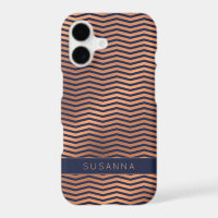 Girly Copper Rose Gold Foil Navy Blue Chevron