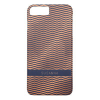 Girly Copper Rose Gold Foil Navy Blue Chevron