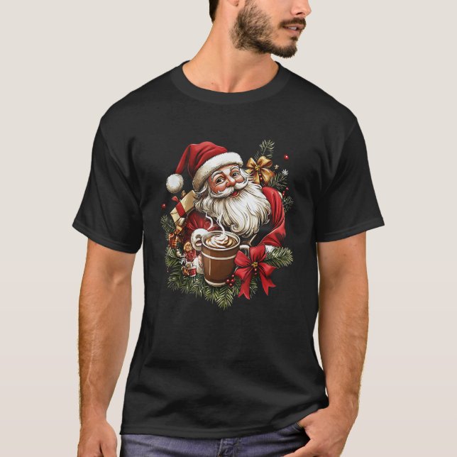 Girly Coquette Bow Santa Christmas Tree Candy cake T-Shirt (Front)