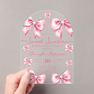 Girly Coquette Bow Sweet 16 Birthday Blush Pink Acrylic Invitations