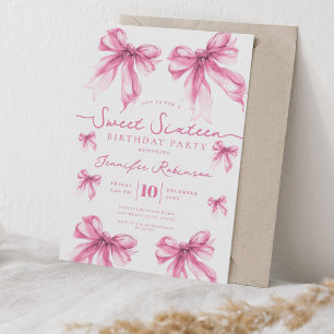 Girly Coquette Bow Sweet 16 Birthday Blush Pink Invitation