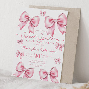 Girly Coquette Bow Sweet 16 Birthday Blush Pink  Invitation