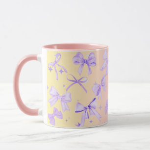 Girly Coquette Kawaii Pink Bow Mug Ombre Pink