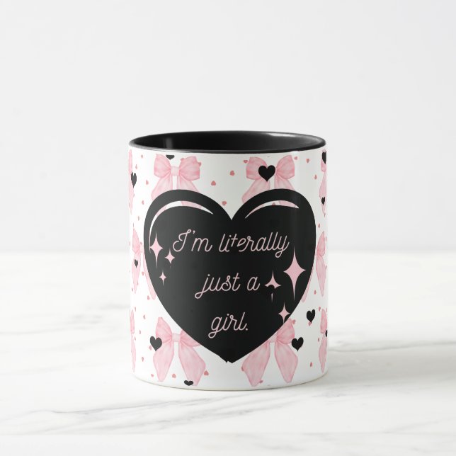 Girly Coquette Pink Black Heart Just a Girl Mug (Center)