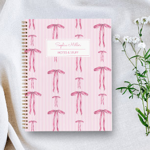 Girly Coquette Pink Bow Monogram Name Notebook