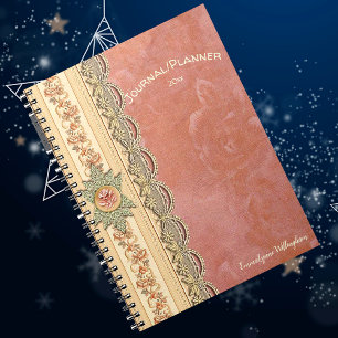 Girly Coral Rose Ivory Champagne Lace Your Name No Notebook