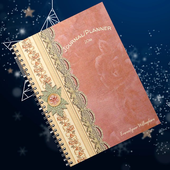 Girly Coral Rose Ivory Lace Journal / Planner (Creator Uploaded)