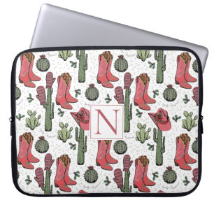 Girly Country Cowgirl Christmas Monogram Laptop Sleeve