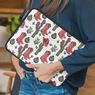 Girly Country Cowgirl Christmas Pink and Green Laptop Sleeve