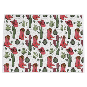 Girly Country Cowgirl Christmas Pink and Green Large Gift Bag