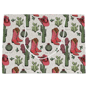 Girly Country Cowgirl Christmas Pink and Green Large Gift Bag