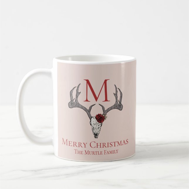 Girly Country Xmas Reindeer Skull and Roses  Coffee Mug (Left)