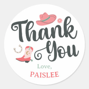 Girly Cowboy Thank You Classic Round Sticker