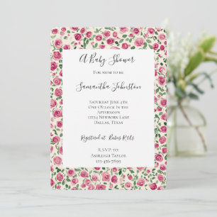 Girly Cream Pink Chic Floral Baby Shower Invitation