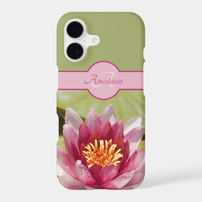 Girly Custom Monogram Name Pink Water Lily Photo (Back)