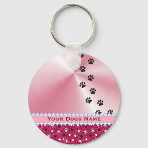 Girly Customised Dog Paw Print & Glitter Key Ring