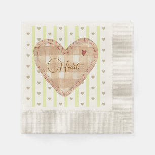 Girly cute calligraphy heart pattern Green Brown Napkin