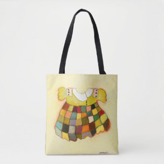 girly cute child's dress, yellow tote bag