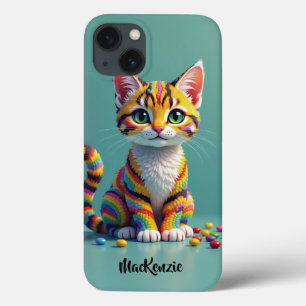 Girly Cute Colourful Margay Candy Cat iPhone 13 Case