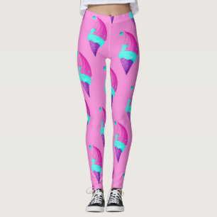 Girly Cute Doll Pink Blue Ice Cream Pattern Leggings