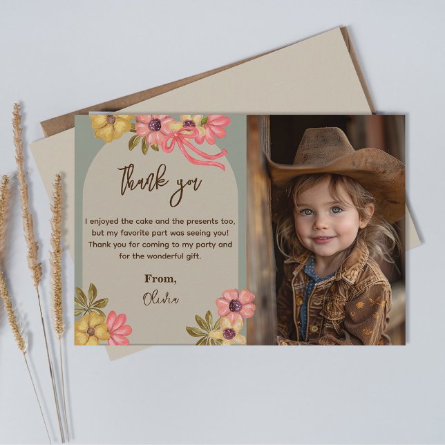 Girly Cute Floral Birthday Photo Flowers Pretty  Thank You Card (Creator Uploaded)