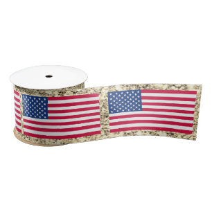 Girly Cute Fun Glitter Patriotic American USA Flag Satin Ribbon