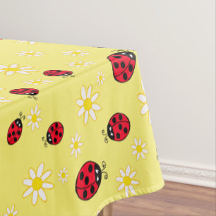 girly cute ladybug and daisy flower pattern yellow tablecloth