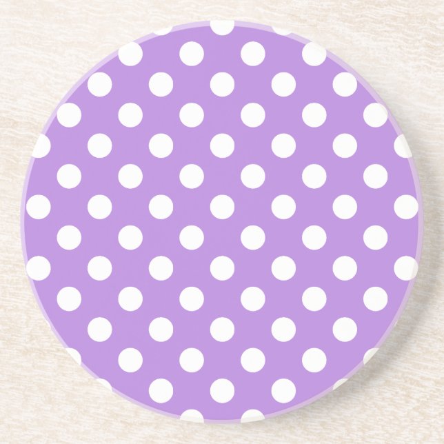 Girly Cute Lavender and White Polka Dots Coaster (Front)