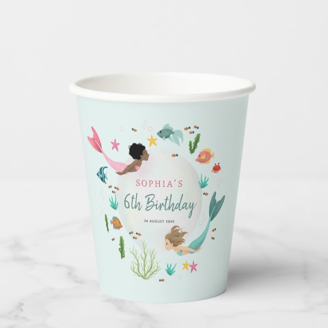 Girly Cute Magical Under the Sea Birthday Paper Cups (Front)