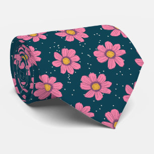 Girly Cute Modern Blue Pink Floral Flowers Tie