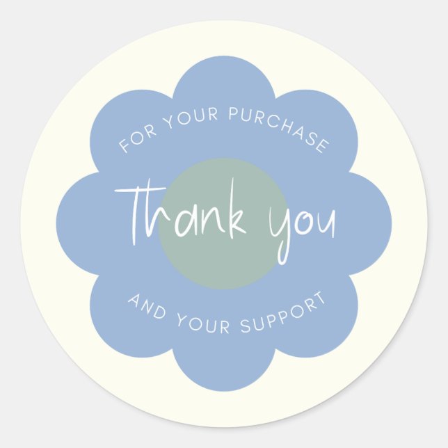 Girly Cute Modern Flower "Thank You" Packaging  Classic Round Sticker (Front)