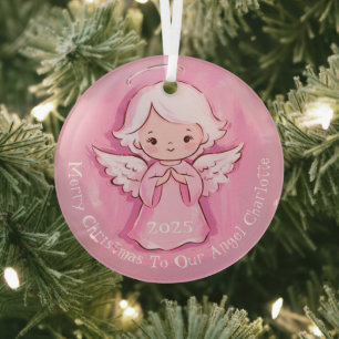 Girly Cute Pink Angel 2024 Glass Tree Decoration