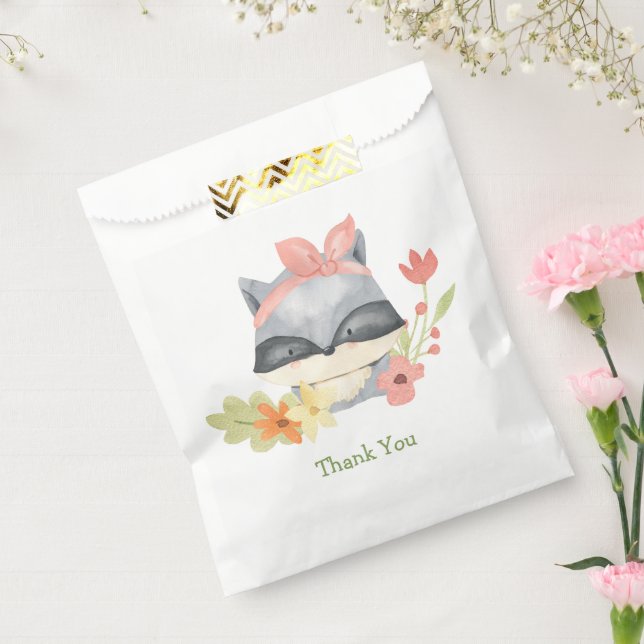 Girly Cute Pink Bow Baby Racoon Baby Shower Favour Bag (Sealed)