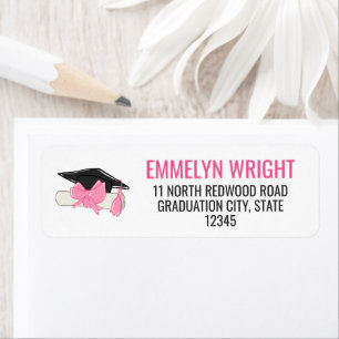 Girly Cute Pink Bow Diploma Graduation Return Address Label
