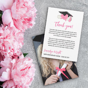 Girly Cute Pink Bows Photo Graduation Thank You Card