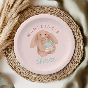 Girly Cute Pink Bunny Cake Girls Birthday  Paper Plate