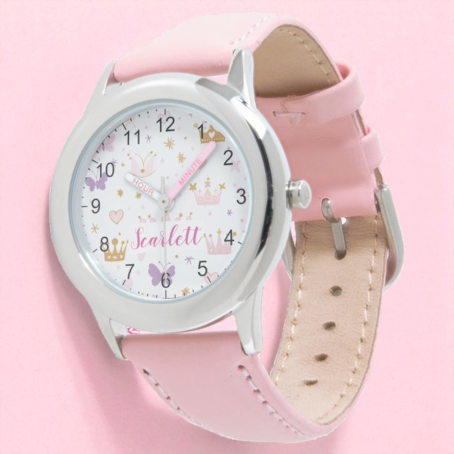 Girly Cute Pink Princess Crown Personalized Watch (Creator Uploaded)