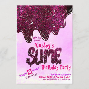 Girly Cute Pink Sparkly Glitter Slime Birthday Invitation