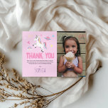 Girly Cute Pink Unicorn Kids Birthday Thank You Card<br><div class="desc">Send a magical thank you after your child’s special day with this whimsical pink unicorn thank you card! Designed to coordinate with a third birthday but easily customisable for any age, this girly and dreamy design features a unicorn surrounded by a rainbow, stars, hearts, a princess crown, and a cute...</div>